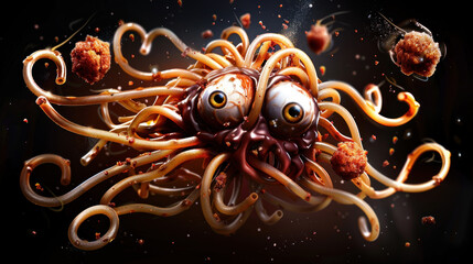 Flying spaghetti monster, symbol of pastafarianism, atheism