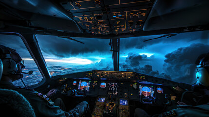 Flight crew of a commercial plane, thunderstorm flight
