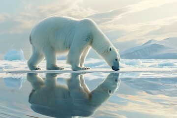 Svalbard, Norway. The polar bear is sitting at the edge of the ice, backlit. Polar bears searching through the melting Arctic ice for food. the effects of global warming and climate change on their ab