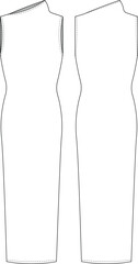 asymmetric high neck sleeveless body-con straight h line maxi long midi elastic dress template technical drawing flat sketch cad mockup fashion woman design style model

