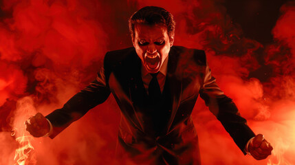 Corporate boss as a devil - symbol of anger and greed