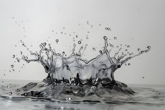 A captivating image of a water splash captured in time with incredible detail. Its beauty and adaptability for any project are enhanced by the immaculate white background.