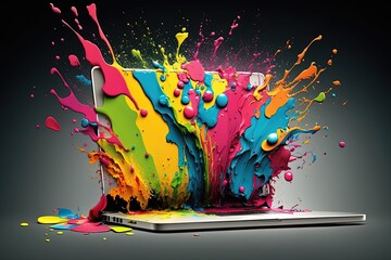 Colorful Paint Splattered Laptop on Table