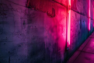 : Neon frames in dim lighting are ideal for bringing a splash of color and a contemporary edge to nightclub or event advertising. Two red and blue lights shine in a dark space, creating contrasting co
