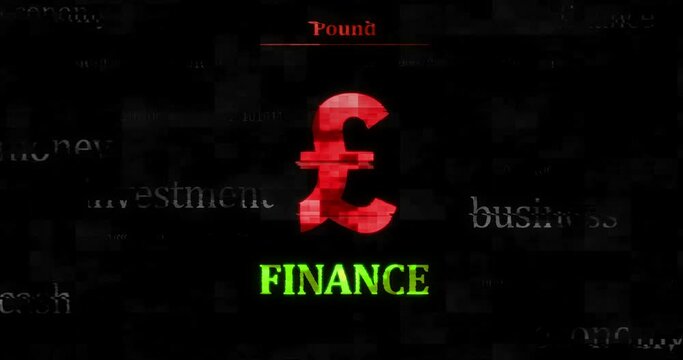 Currency dollar euro yen poud yuan symbol technology loop concept. Abstract sign on glitch screens seamless and looped.