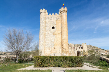 Alcalá del Júcar castle is located on a rock formed by the gorge of the Júcar River, from where the entire town can be seen, in the province of Albacete, La Manchuela, Castila la Mancha, Spain