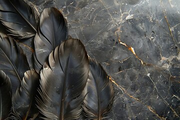 panel wall art, marble background with feather designs , wall decoration