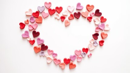 Frame Filled with Pink and Red Hearts on White Background. Generative AI