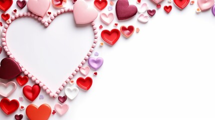 Obraz premium Frame Filled with Pink and Red Hearts on White Background. Generative AI