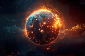 Planet Earth with molten surface,