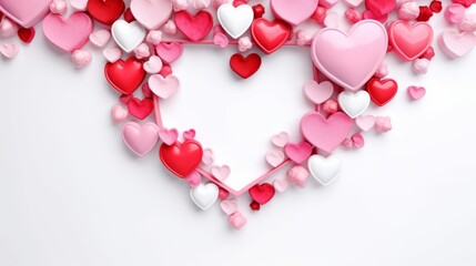 Obraz premium Frame Filled with Pink and Red Hearts on White Background. Generative AI