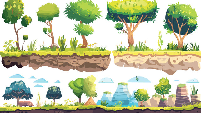 Seamless cartoon vector landscape design set. Ground
