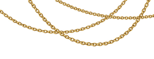 Gold necklaces Isolated on white. Golden chain illustration. Golden necklace for ads, flyers, web site, sale banners.	