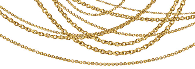 Gold necklaces. Golden chain illustration. Golden necklace for ads, flyers, web site, sale banners.	