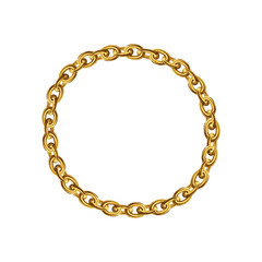 Golden chain round border frame. Wreath gold circle shape. Realistic illustration isolated on a white background