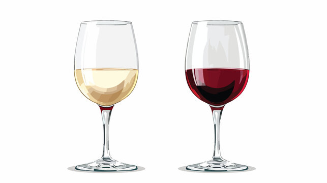 Set transparent vector wine glasses with white and re