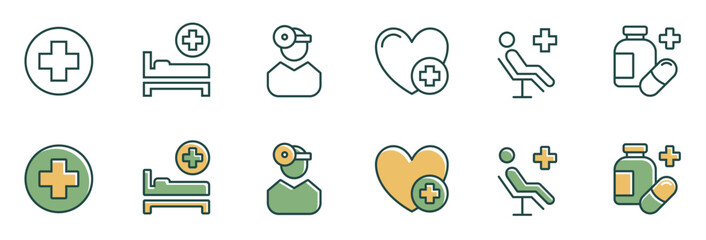 set of health care medical icon vector patient emergency treatment hospital doctor medicine signs illustration