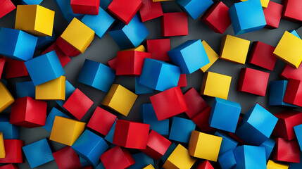Fototapeta na wymiar Radiant cubes in primary hues on grey bring energetic charm, like vibrant building blocks.