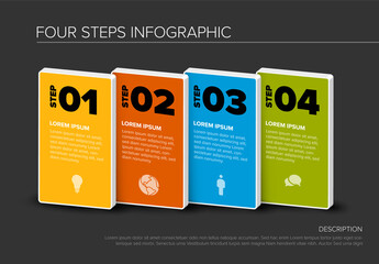 Colorful infographic template with four rounded color card blocks on dark background