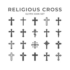 Set glyph icons of religious cross