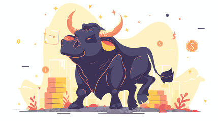 Stock exchange market bulls metaphor. Growing rising