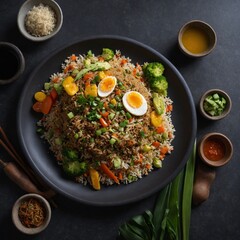 Vegetable Fried Rice Fried rice cooked with assorted vegetables and eggs.