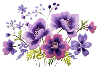 PNG Purple flower bouquet embroidery blossom pattern