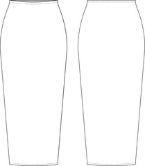 long maxi midi body-con pencil elastic skirt template technical drawing flat sketch cad mockup fashion woman design style model
