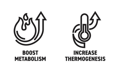 Increase Thermogenesis, Boost Metabolism bold icons