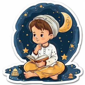 Muslim cute stickers on white background " ai generated "
