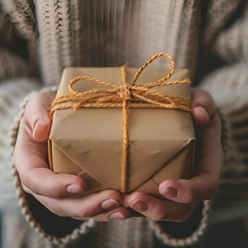 An image of a person holding a wrapped gift in their hands.