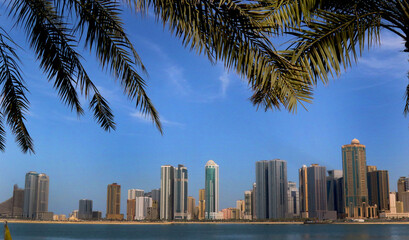 Buildings on the new Corniche in Sharjah, United Arab Emirates