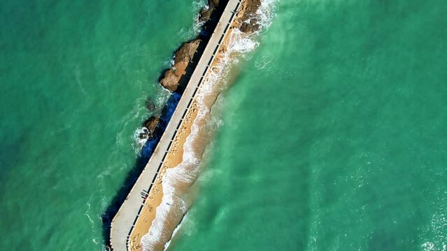 Aerial View Of Spanish City Of Cadiz On Peninsula In Video. Andalusia, Spain.