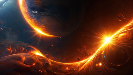 Sun's Fiery Glow: A vibrant illustration capturing the energy and brilliance of the sun amidst flames and sparks