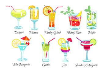 Assorted Colorful Cocktail Drinks Menu
