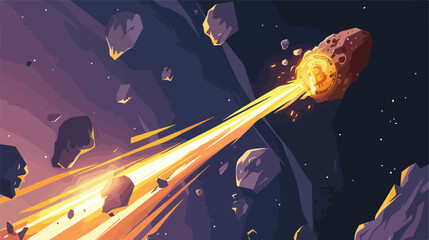 Vector Cartoon illustration of comet with golden bitc - obrazy, fototapety, plakaty