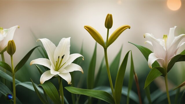 Beautiful lily flower on a black background with bokeh