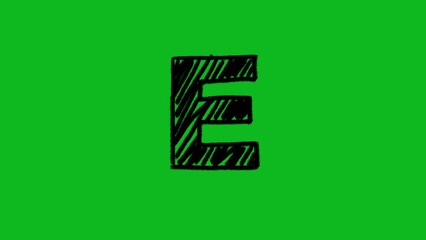 letter e capital in scribble effect animation on green screen