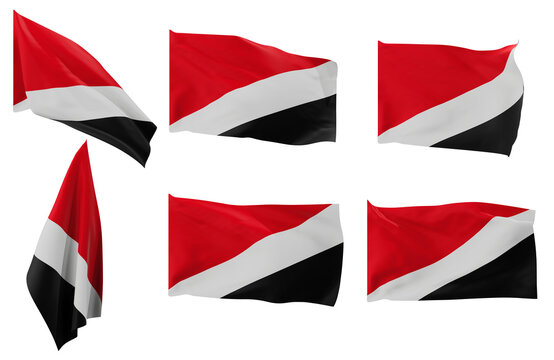 Large pictures of six different positions of the flag of the Principality of Sealand