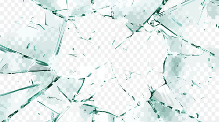 Vector Cracked crushed realistic glass  - obrazy, fototapety, plakaty