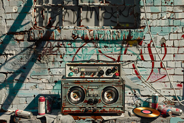 Vibrant Homage to Old School Hip Hop: Boomboxes, Graffiti and Vinyl Records