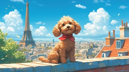 puppy at the Eiffel Tower