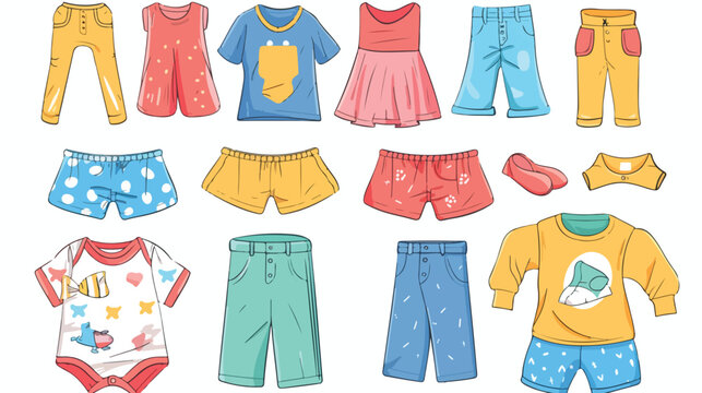 Vector illustration of baby and children kids clothes
