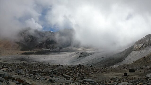 Timelapse of cloud movement over the glacier of Pin Bhabha pass in Himachal Prades, India
