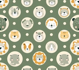 Obraz premium seamless pattern baby jungle animals in circular shapes