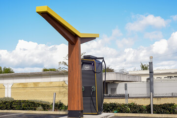 Electric car charging staion for fast charge of electric car whilst travelling for public use on EV...