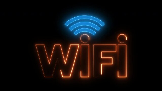 Glowing neon line Wifi wireless internet network symbol icon isolated on transparent background. Wireless networking digital futuristic technology innovation concept. 4K Video motion graphic animation
