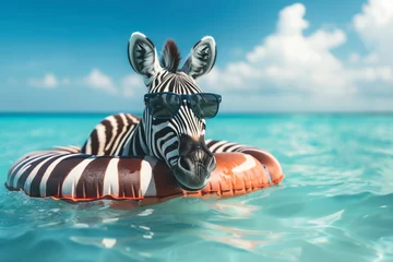  zebra in sunglasses lies on an air mattress in the sea - vacation on the beach © agrus_aiart
