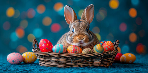 Easter banner with colorful painted eggs