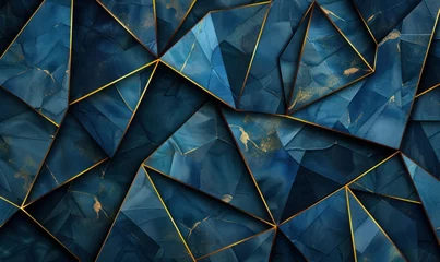 Fotobehang Blue polygonal textured background with golden lines. Geometric abstract background with 3d effect. © Sergio Lucci